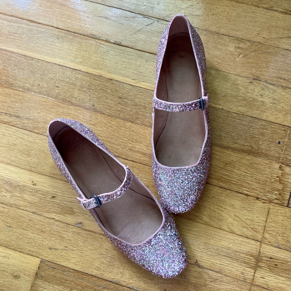 Madewell Pink Glitter Mary Janes Sz 8